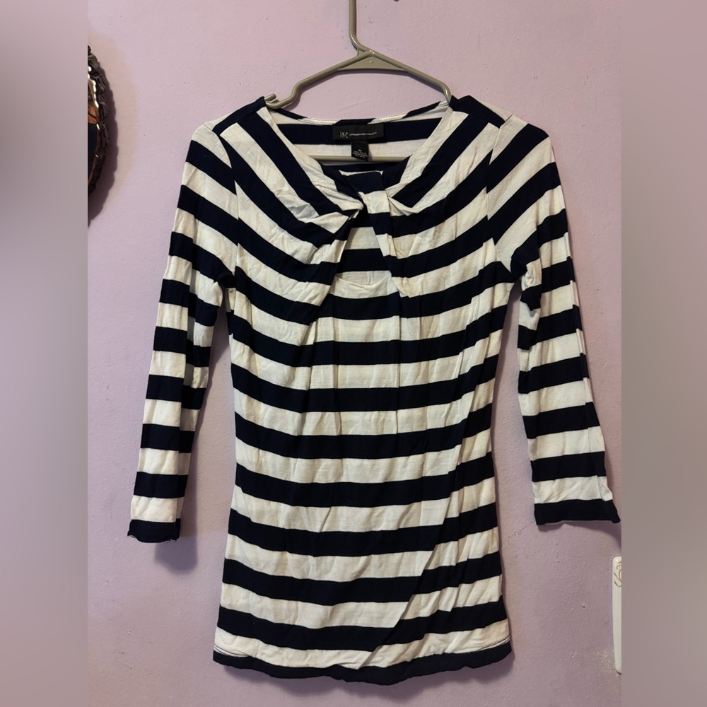 INC dark Navy and White Striped Blouse M